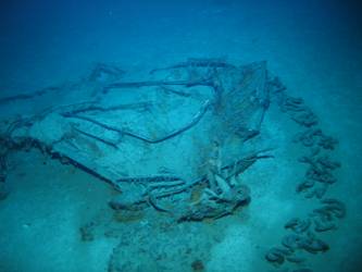Chain cable from bow section on seabed